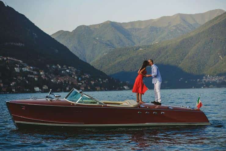 wedding photo como lake boat Como Lake Wedding